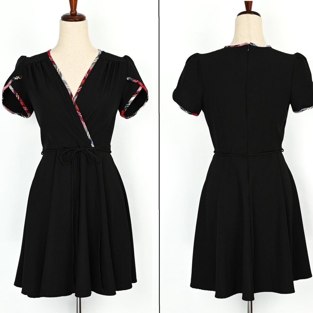 Black SMAK PARLOUR Plaid Trim Short Sleeve Dress - M - Picture 1 of 5
